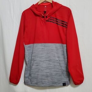 Adidas Half Zip Mens Pullover Windbreaker Jacket Red Gray Large